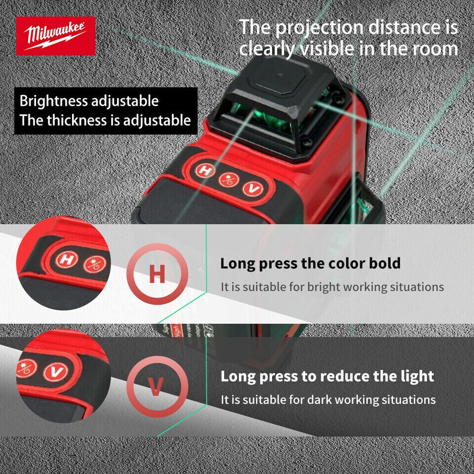 Milwaukee Laser Level Green 16 Lines 4D Self Leveling 360 Horizontal and Vertica