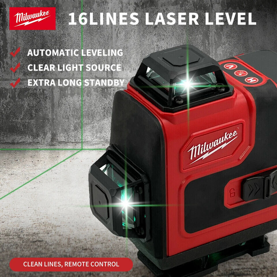 Milwaukee Laser Level Green 16 Lines 4D Self Leveling 360 Horizontal and Vertica
