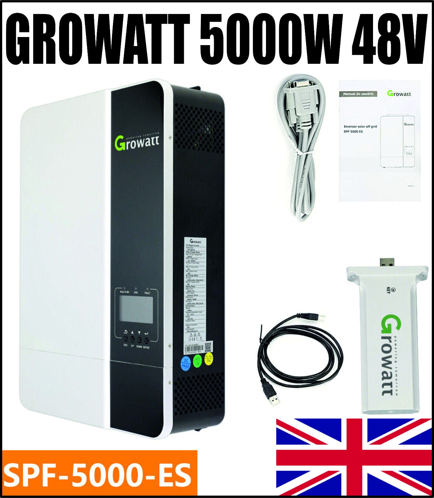 Growatt 5000W SPF5000-ES 48V Hybrid Solar Inverter Built-in MPPT Charger WIFI UK Warranty