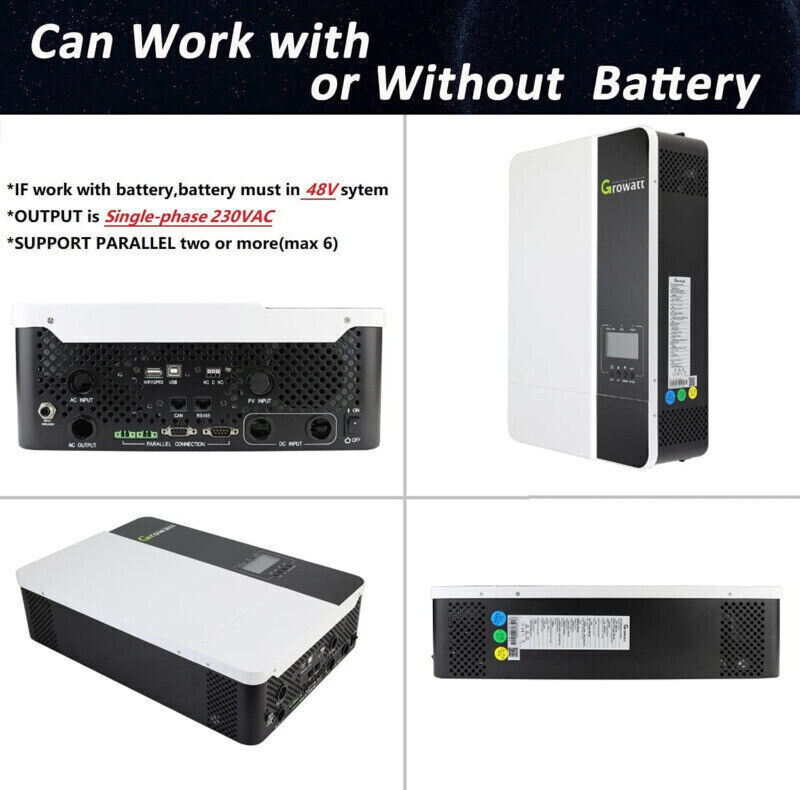 Growatt 5000W SPF5000-ES 48V Hybrid Solar Inverter Built-in MPPT Charger WIFI UK Warranty