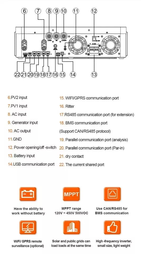 Growatt Hybrid Inverter SPF6000 ES Plus Single Phase 6KW